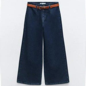 ZARA Z1975 BELTED HIGH RISE CROPPED WIDE LEG JEANS